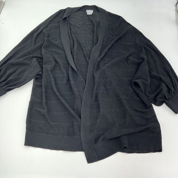 Chicos Black Open Cardigan Size XL Textured Stripe - Picture 1 of 5